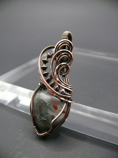 Heart shaped wire wrapped bloodstone gemstone pendant