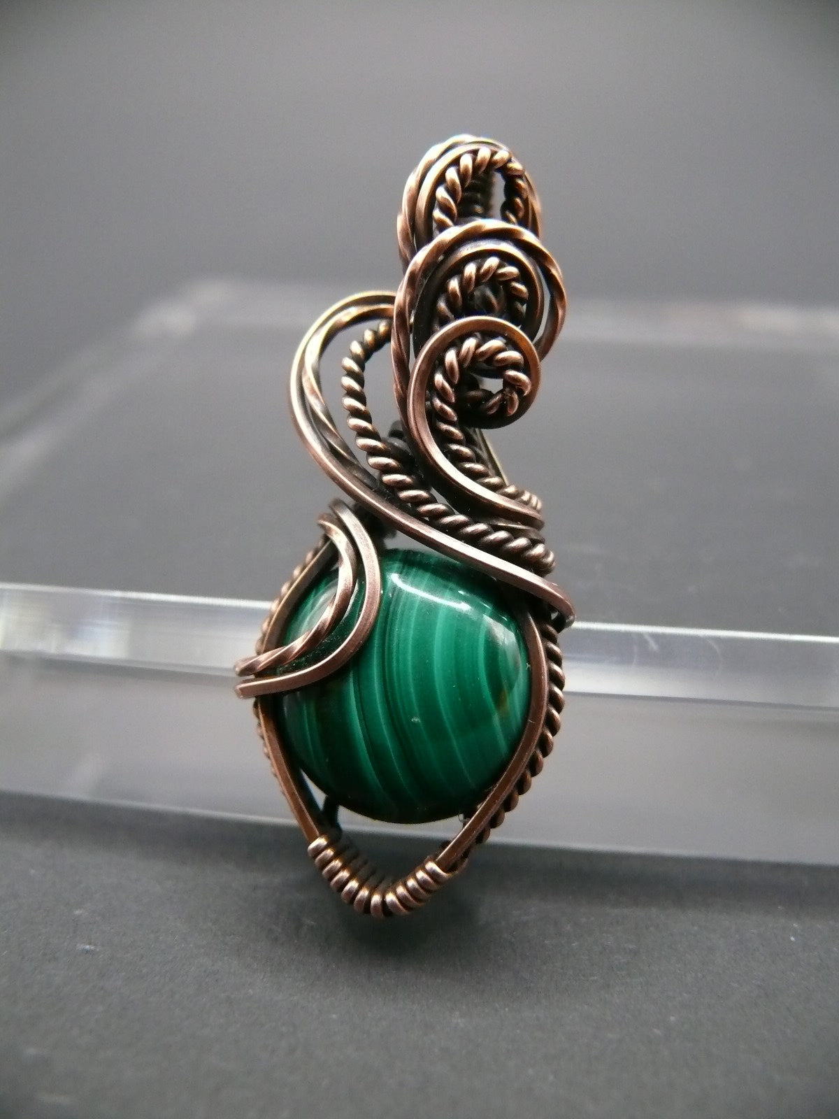 Green malachite wire wrapped pendant