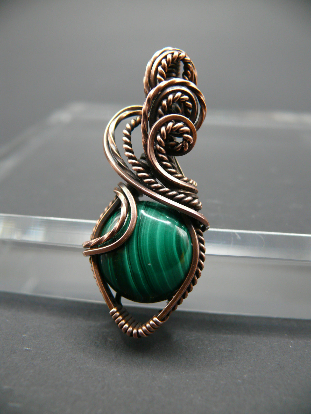 Green malachite wire wrapped pendant