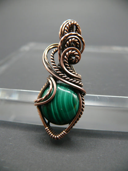 Green malachite wire wrapped pendant