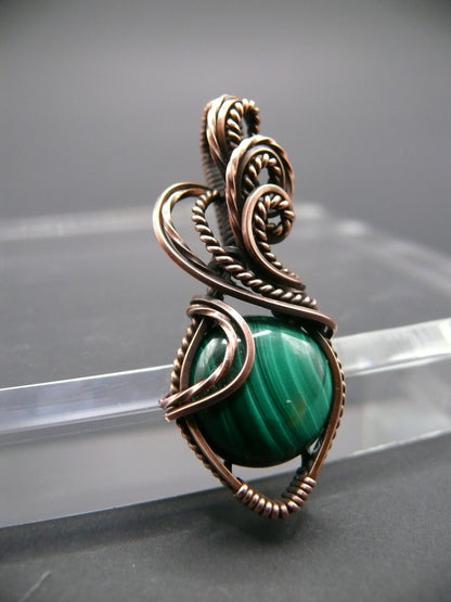 Green malachite wire wrapped pendant