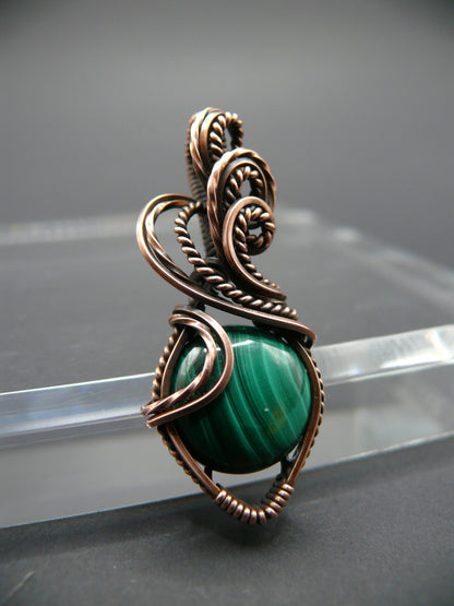 Green malachite wire wrapped pendant