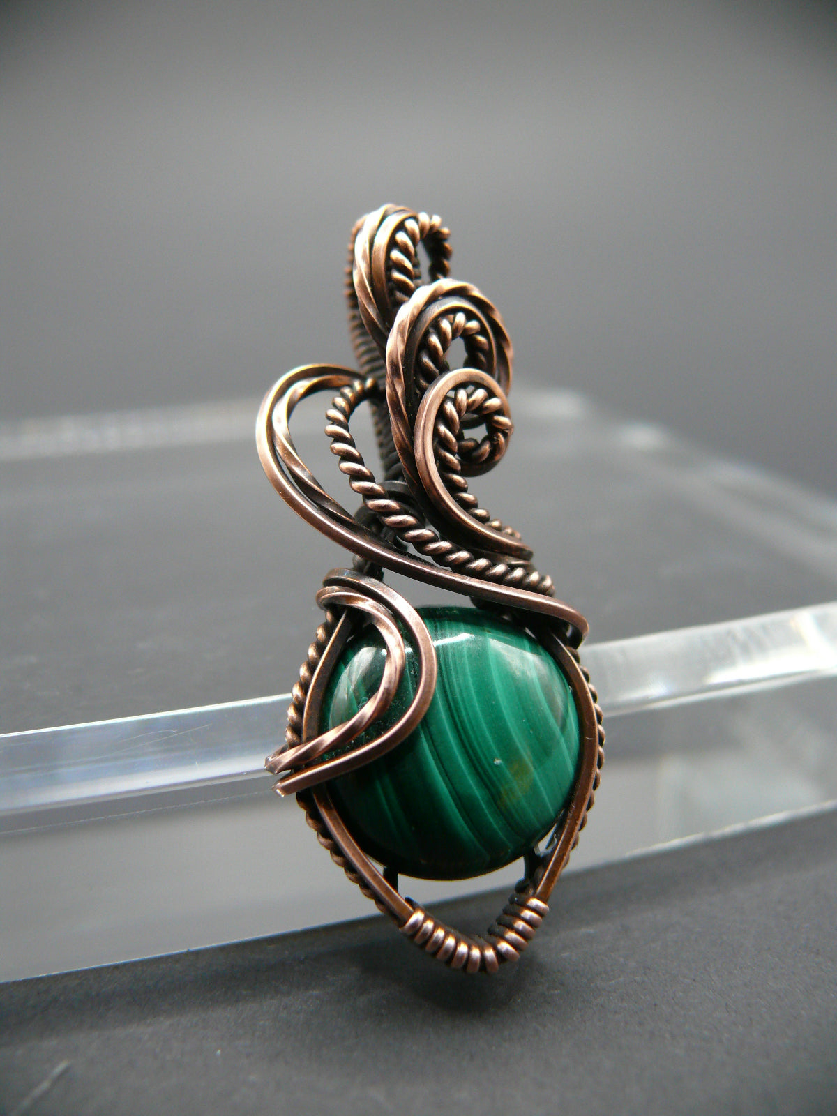 Green malachite wire wrapped pendant