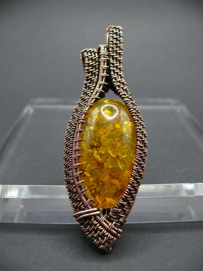 Wire weaved Baltic amber statement necklace