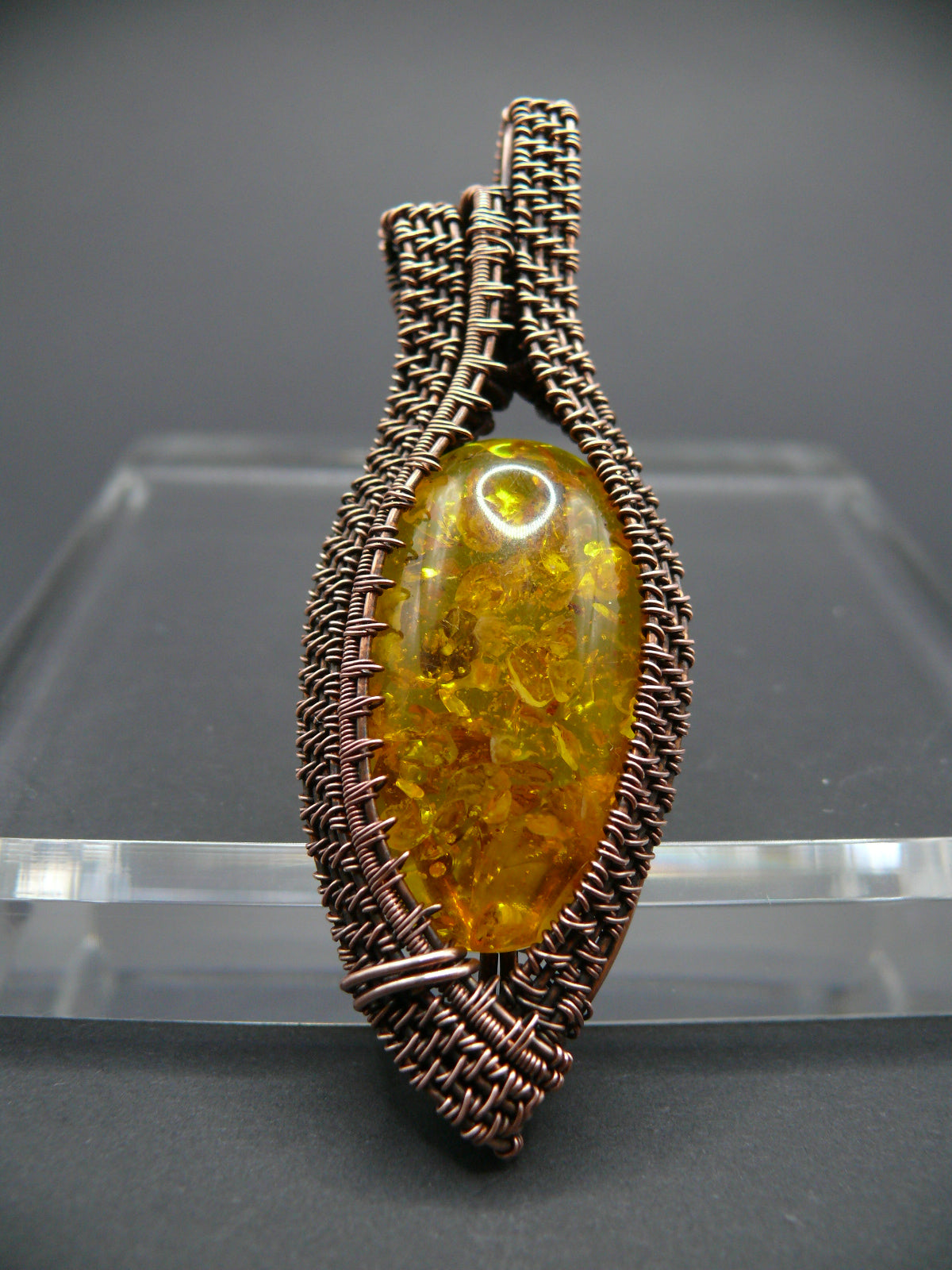 Wire weaved Baltic amber statement necklace