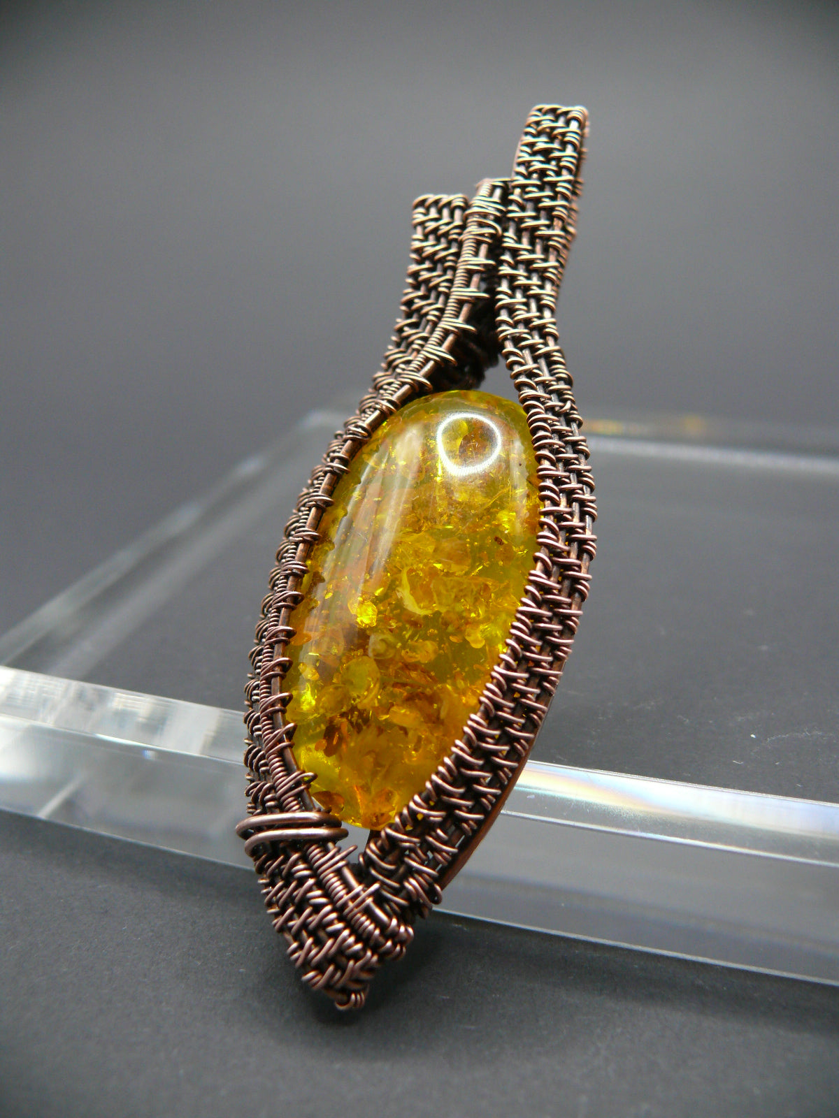 Wire weaved Baltic amber statement necklace