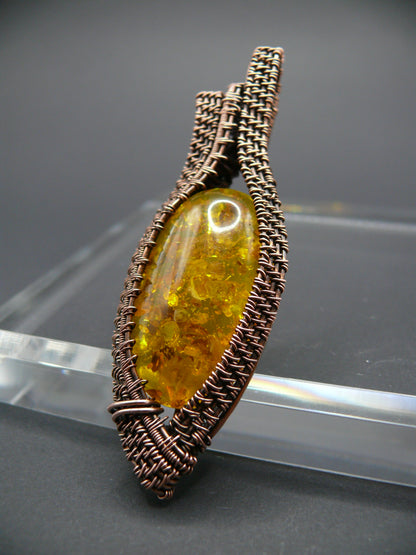 Wire weaved Baltic amber statement necklace