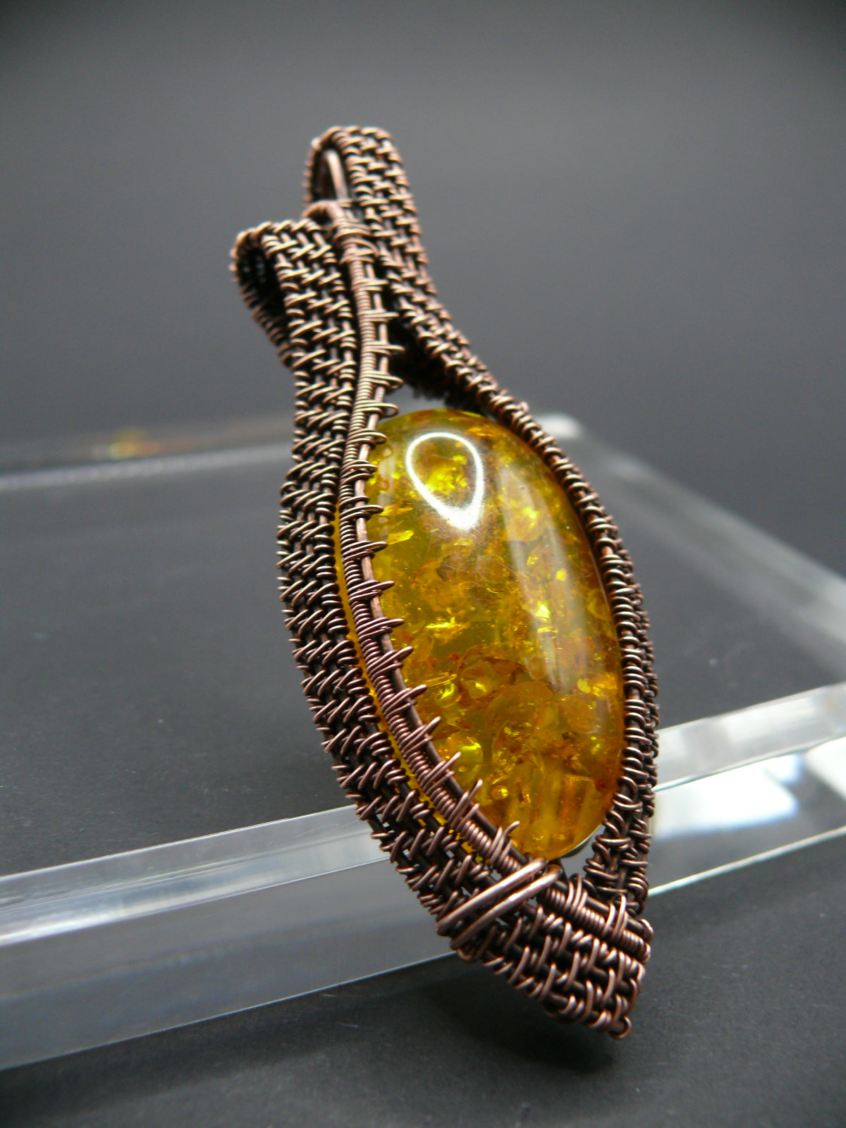 Wire weaved Baltic amber statement necklace