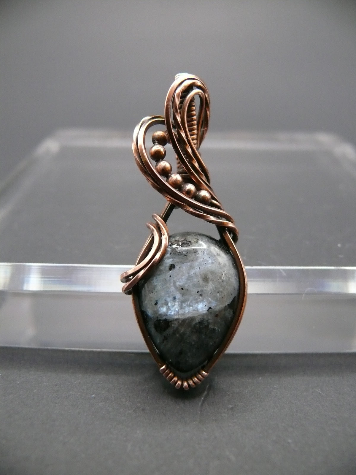 Boho style larvikite gemstone pendant