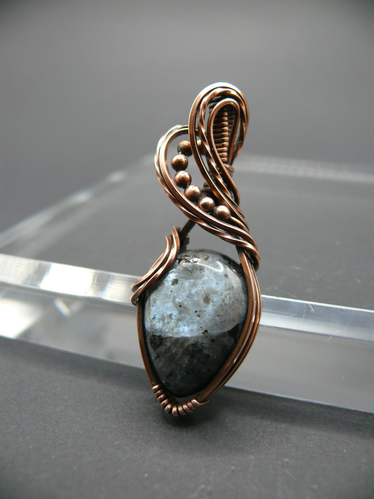 Boho style larvikite gemstone pendant