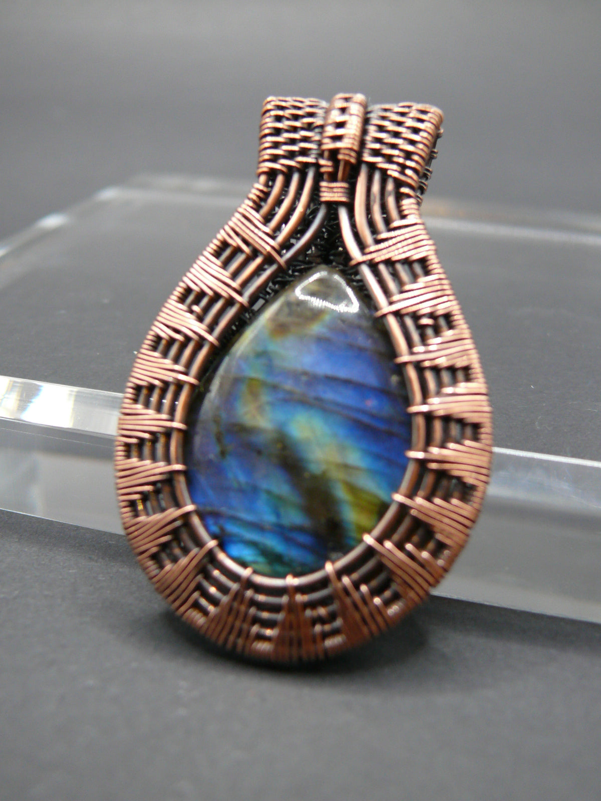 Labradorite pendant wrapped in antiqued copper