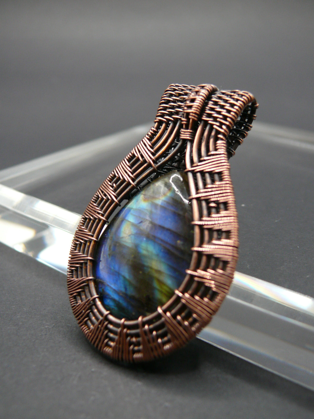 Labradorite pendant wrapped in antiqued copper