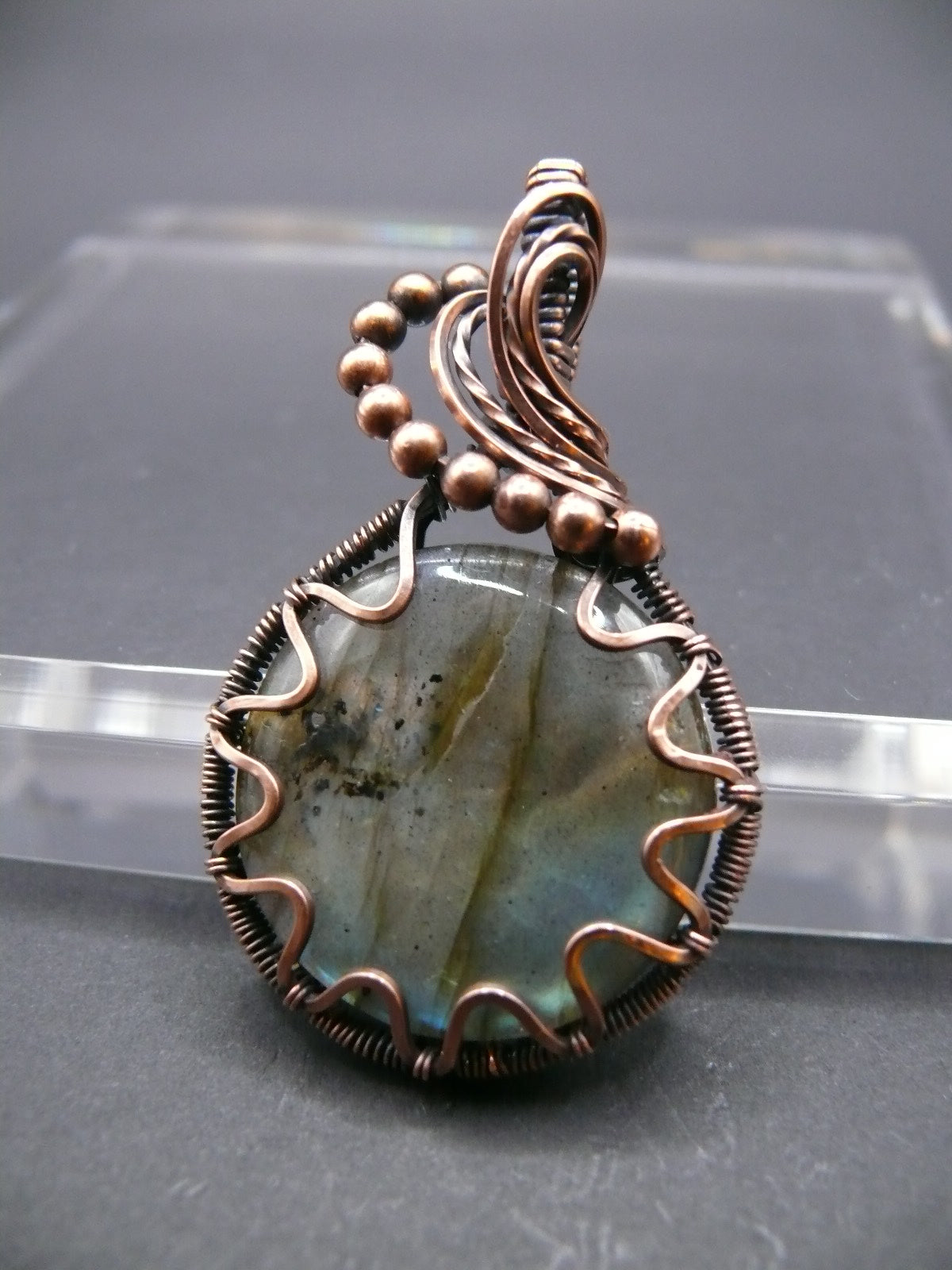 Wire wrapped round Labradorite pendant