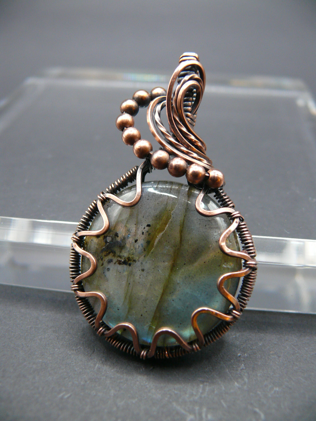 Wire wrapped round Labradorite pendant