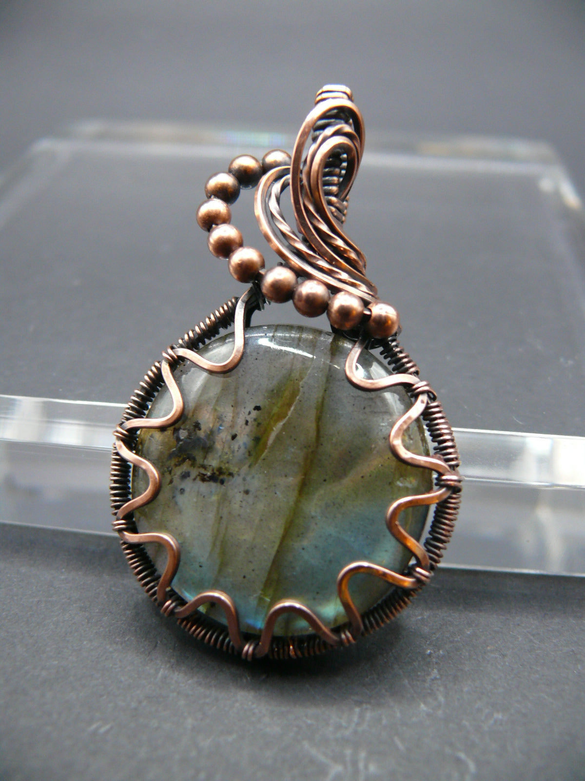 Wire wrapped round Labradorite pendant