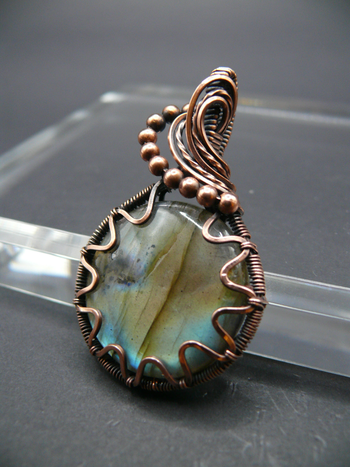 Wire wrapped round Labradorite pendant