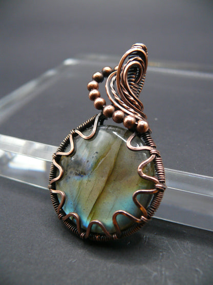 Wire wrapped round Labradorite pendant