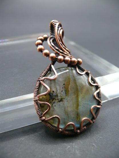 Wire wrapped round Labradorite pendant