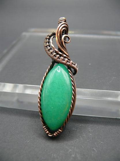 Copper-wrapped Jade gemstone pendant