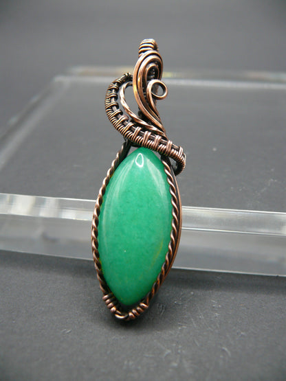 Copper-wrapped Jade gemstone pendant