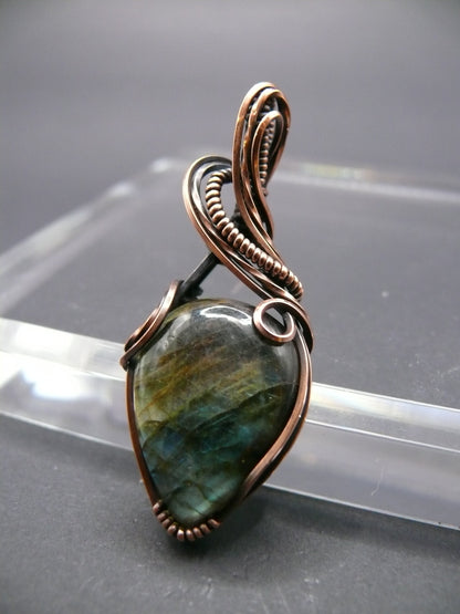 Labradorite pendant wrapped in antiqued copper