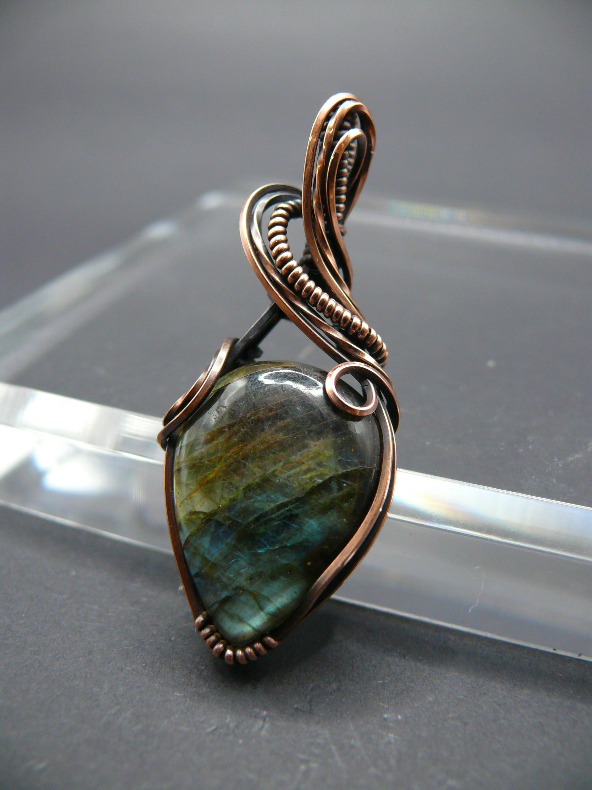 Labradorite pendant wrapped in antiqued copper