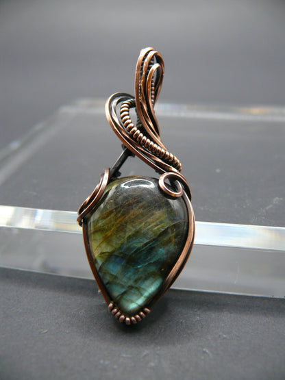 Labradorite pendant wrapped in antiqued copper