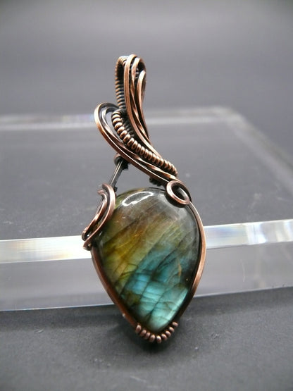 Labradorite pendant wrapped in antiqued copper