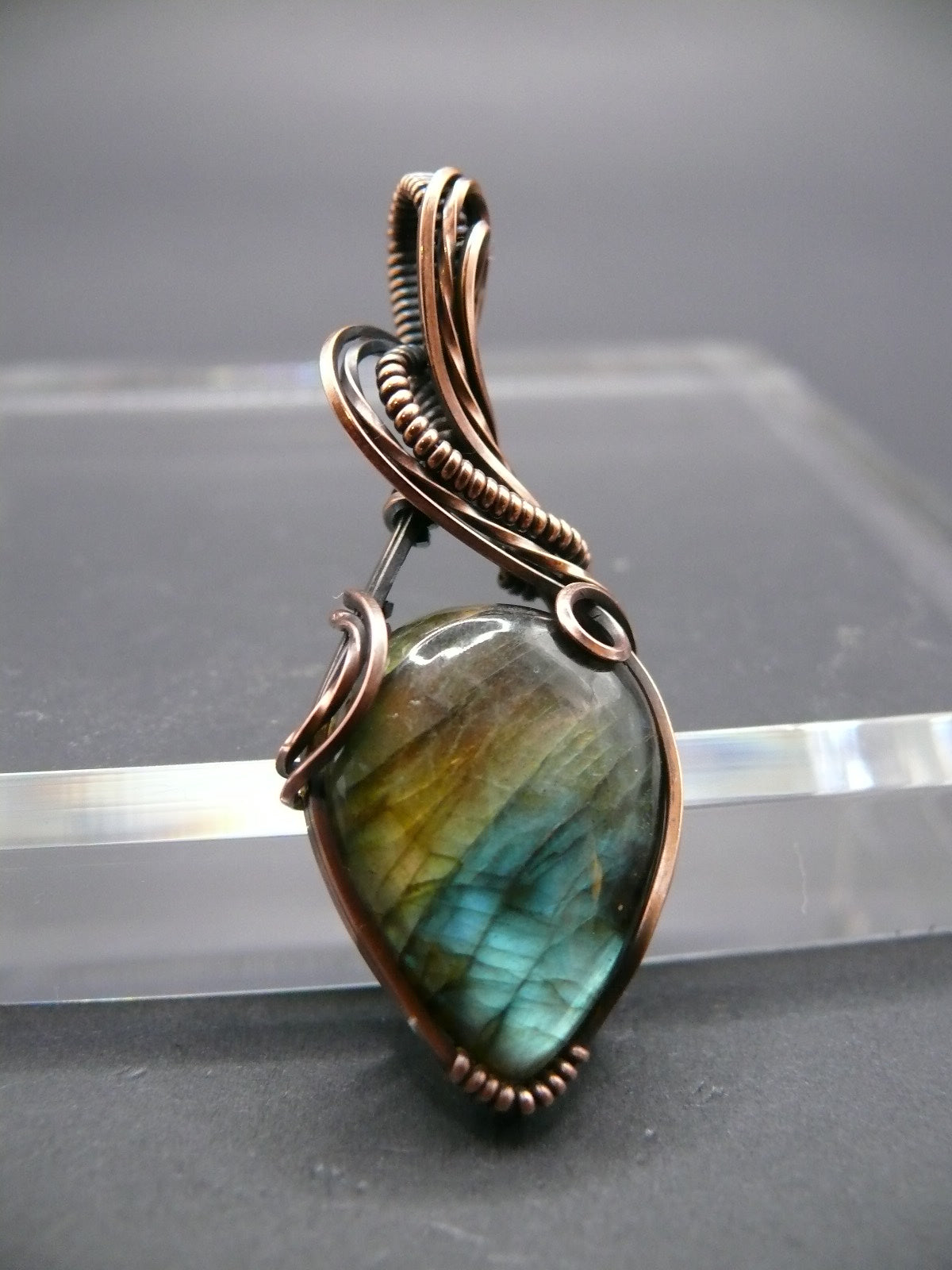 Labradorite pendant wrapped in antiqued copper