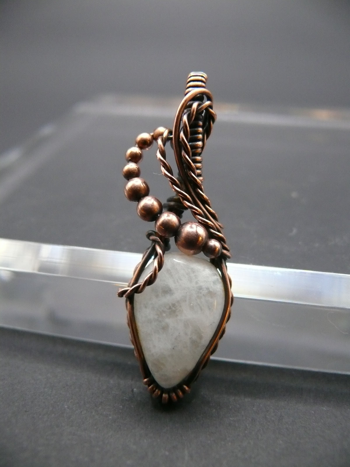 Wire wrapped white moonstone pendant