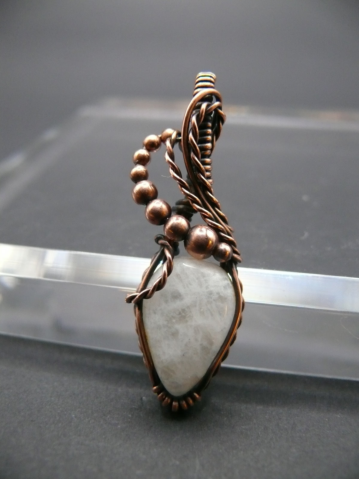 Wire wrapped white moonstone pendant