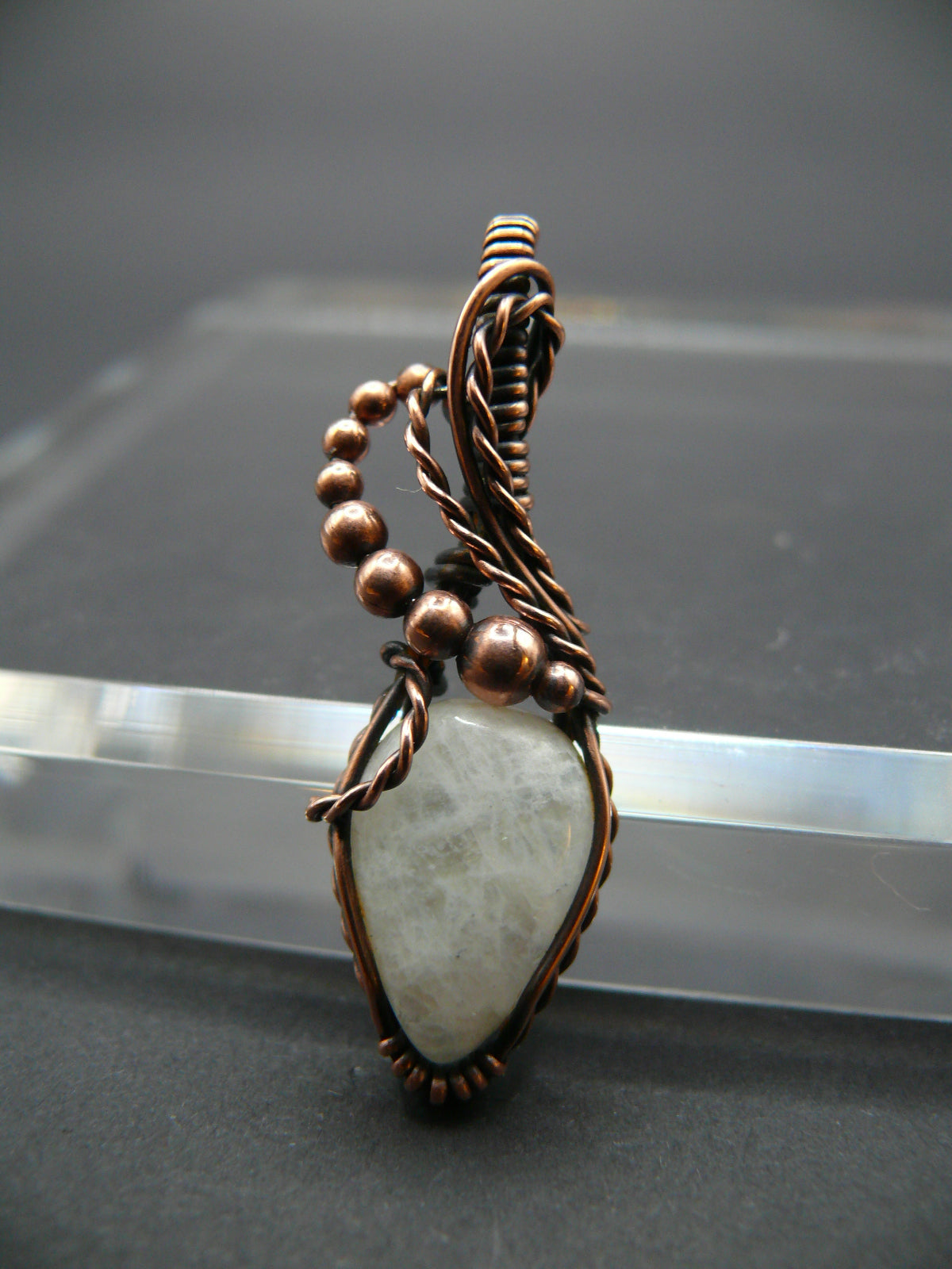 Wire wrapped white moonstone pendant