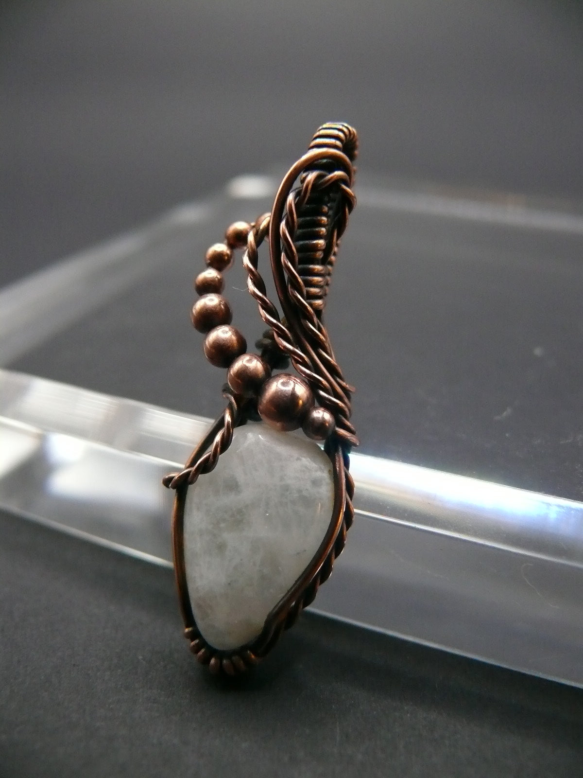 Wire wrapped white moonstone pendant