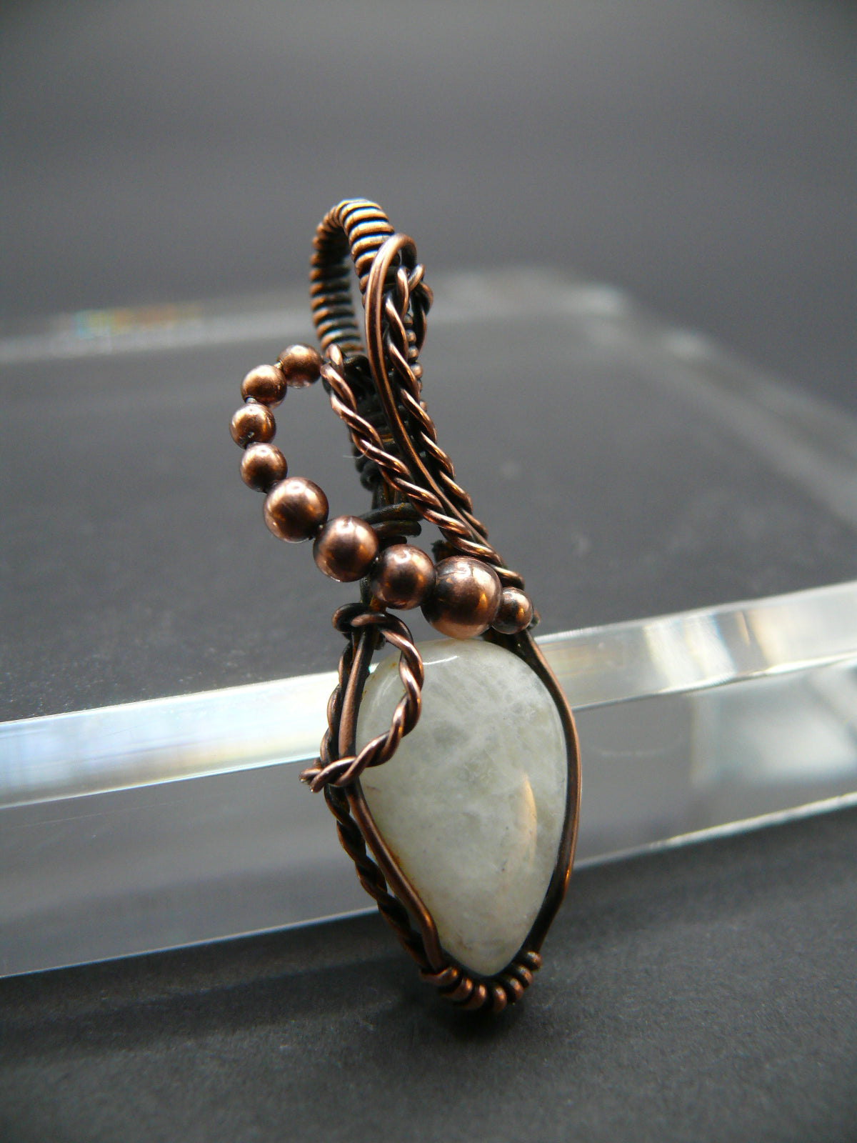 Wire wrapped white moonstone pendant