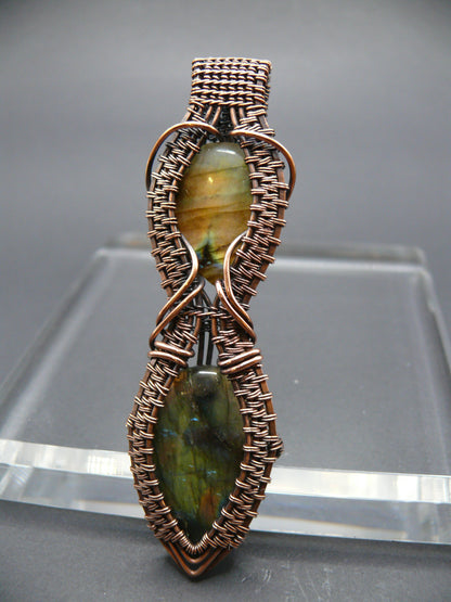 Wire wrapped double labradorite pendant