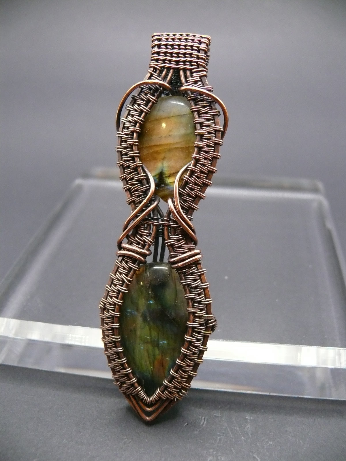 Wire wrapped double labradorite pendant