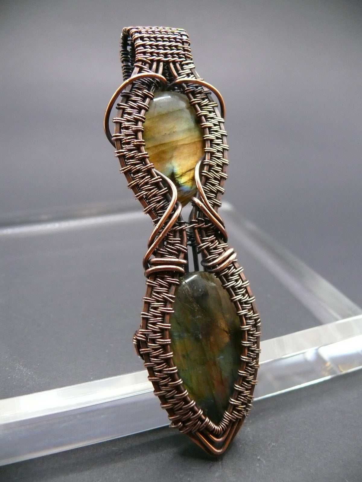 Wire wrapped double labradorite pendant