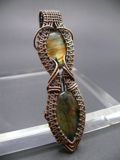 Wire wrapped double labradorite pendant