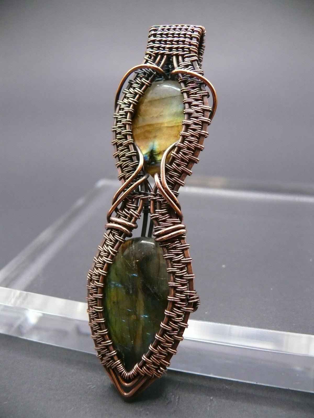 Wire wrapped double labradorite pendant