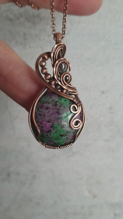 Round ruby zoisite gemstone pendant