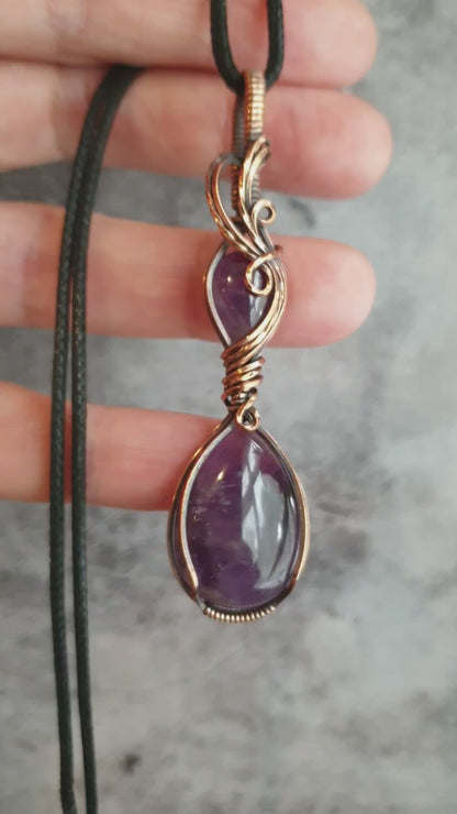 Double amethyst gemstone pendant