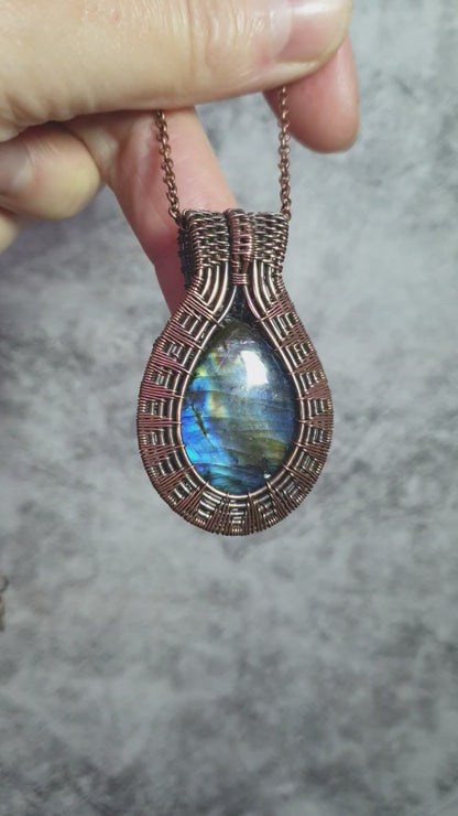 Labradorite pendant wrapped in antiqued copper