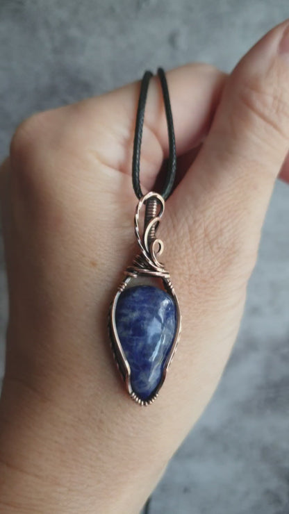 Wire wrapped sodalite pendant