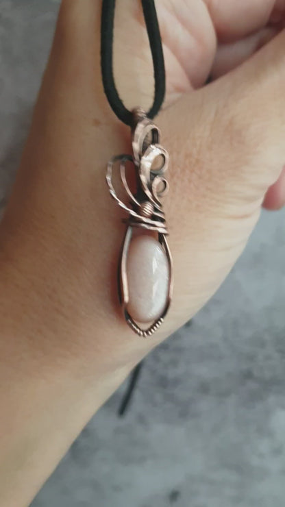 Wire wrapped mini peach moonstone pendant