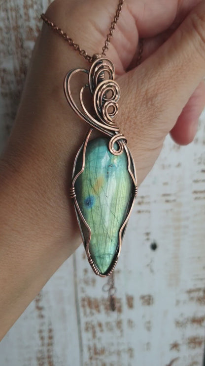 Large labradorite gemstone statement necklace