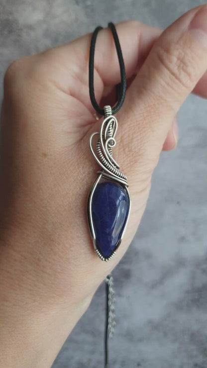 Sterling silver wire wrapped sodalite pendant