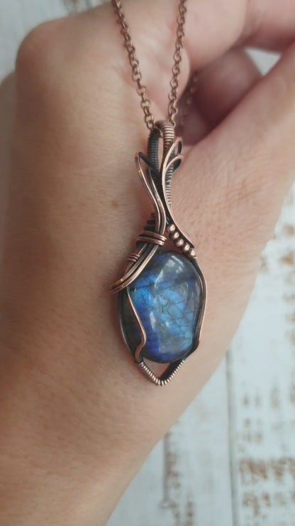 Wire wrapped blue Labradorite pendant