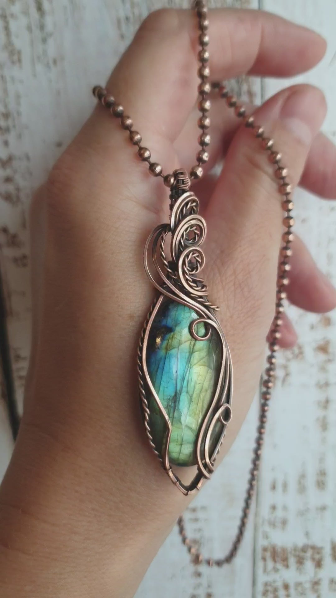 Labradorite chakra high quality wire wrap copper pendant necklace