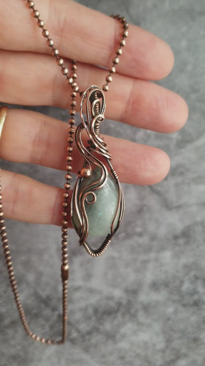 Artisan moonstone pendant  copper wire wrapped