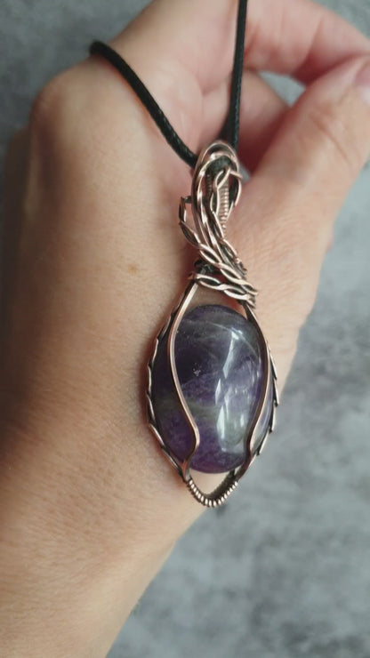 Artisan amethyst gemstone copper pendant